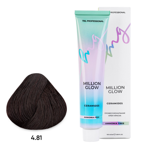 4.81 коричневый какао пепельный Крем-краска TNL Million glow Ammonia free collection Ceramides
