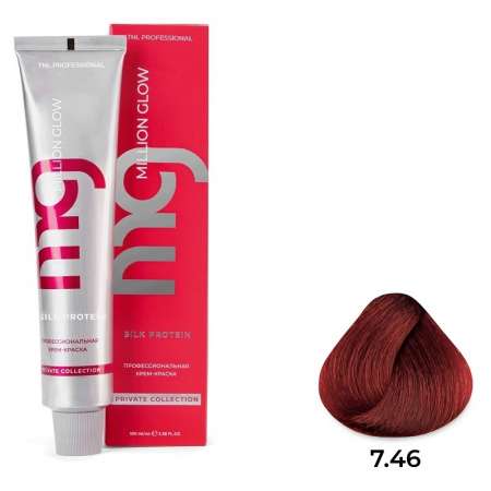 7.46 Блонд Медный Красный Крем-краска для волос TNL Million glow Private collection Silk protein