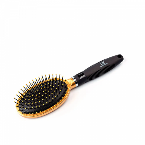 Щетка массажная для волос TNL овальная, нейлон. штифты, 70 мм, золотая