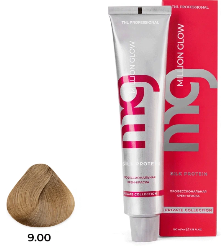 9.00 оч светл блонд интенсив Крем-краска для волос TNL Million glow Private collection Silk protein