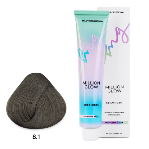 8.1 светлый блонд пепельный Крем-краска TNL Million glow Ammonia free collection Ceramides