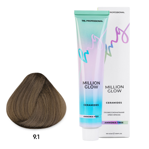 9.1 очень светлый блонд пепельный Крем-краска TNL Million glow Ammonia free collection Ceramides