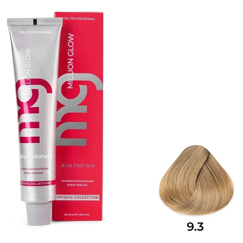 9.3 очень светлый блонд золо Крем-краска для волос TNL Million glow Private collection Silk protein