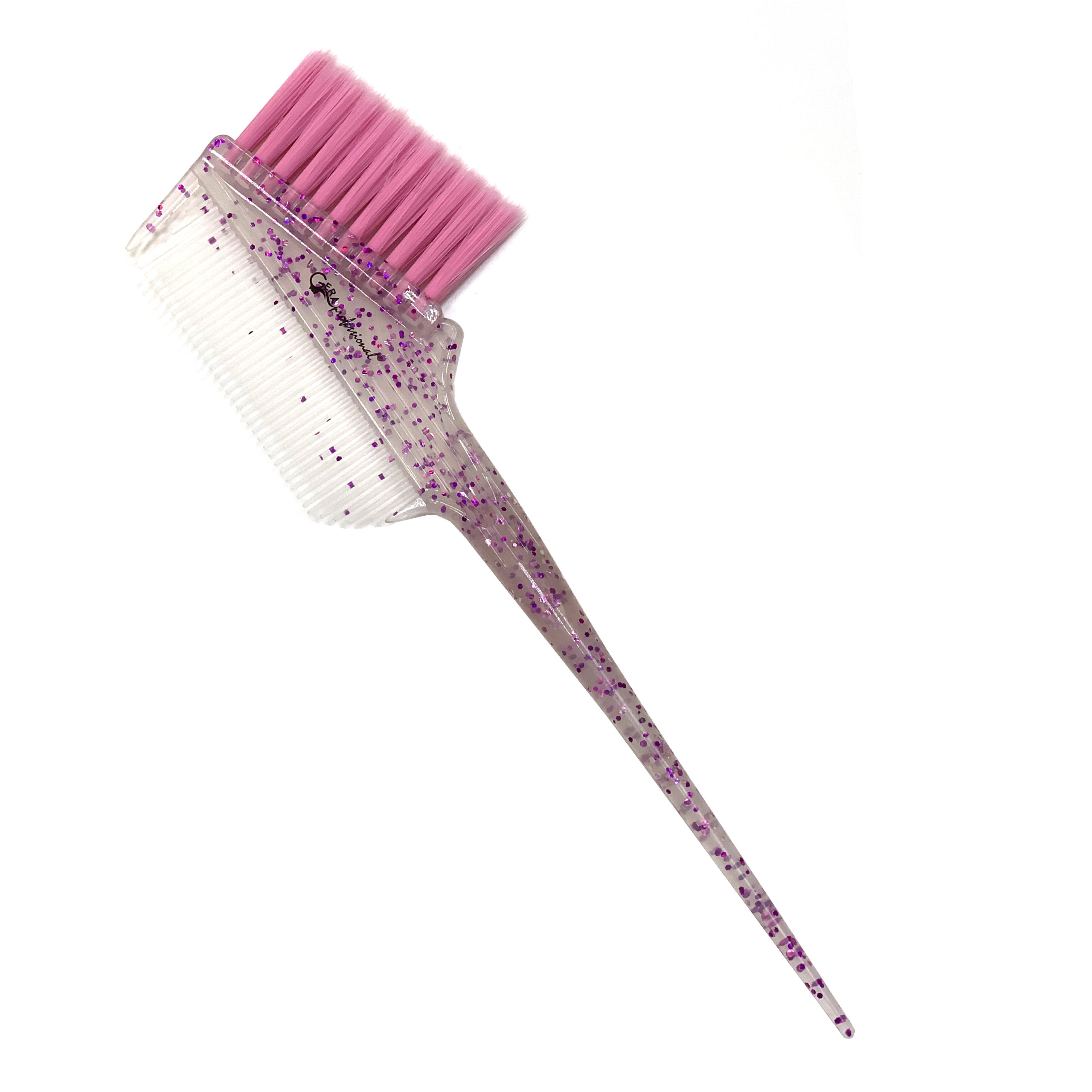 Кисть-гребень Gera GP-1177, розовая щетина 28мм, цвет полупрозрачный с фиолетовым  блестками