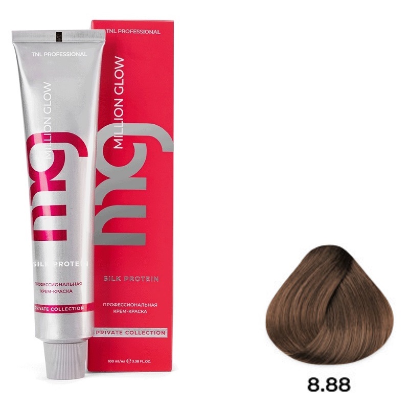 8.88 Светл блонд корич интенс Крем-краска для волос TNL Million glow Private collection Silk protein