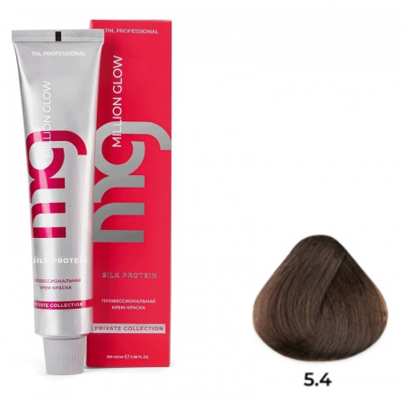 5.4 Светлый коричневый медный Крем-краска для волос TNL Million glow Private collection Silk protein