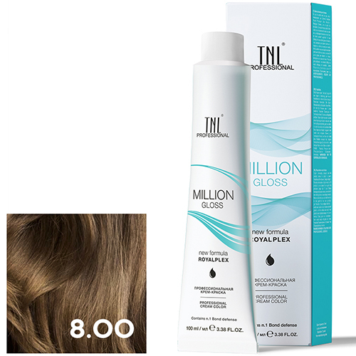 8.00 Светлый блонд интенсивный Крем-краска для волос TNL Million Gloss