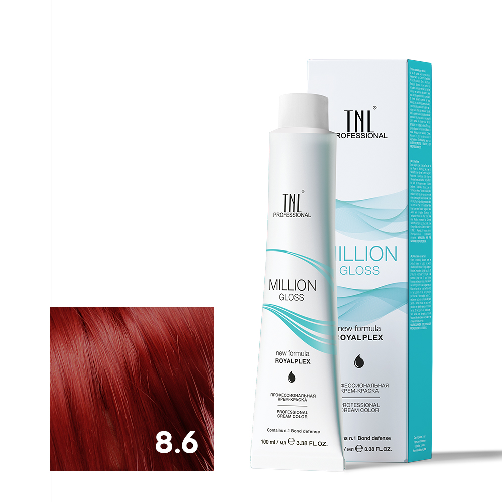 8.6 Светлый блонд красный Крем-краска для волос TNL Million Gloss