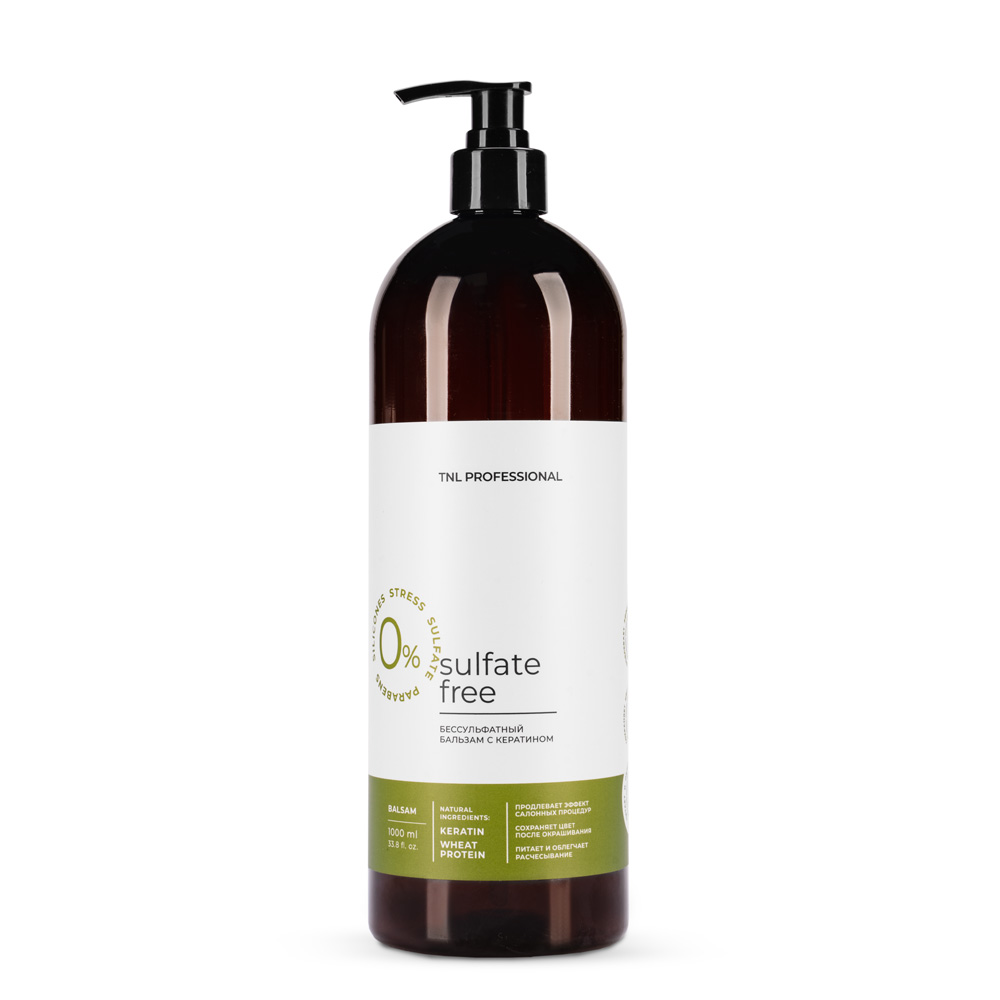 Бессульфатный бальзам TNL Sulfate Free с кератином с дозатором, 1000 мл.