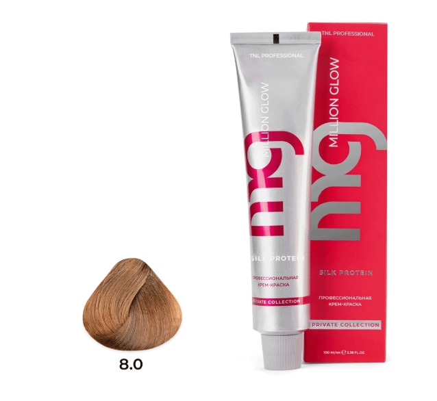 8.0 светлый блонд Крем-краска для волос TNL Million glow Private collection Silk protein