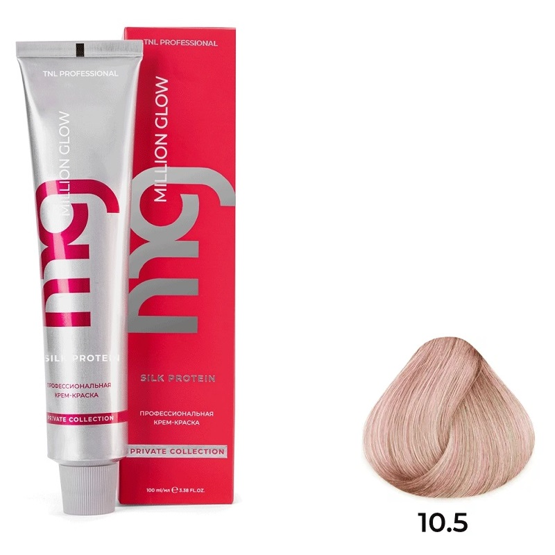 10.5 платиновый блонд махагон Крем-краска для волос TNL Million glow Private collection Silk protein
