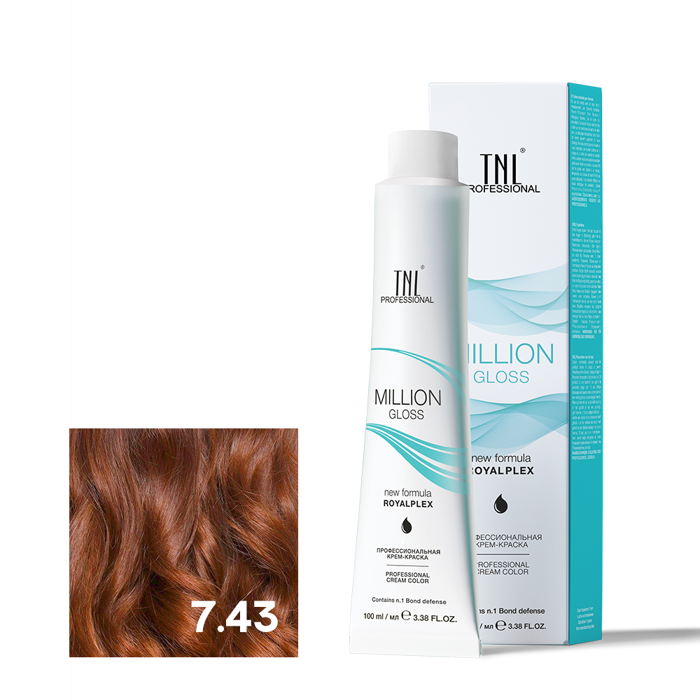 7.43 Блонд медный золотистый Крем-краска для волос TNL Million Gloss