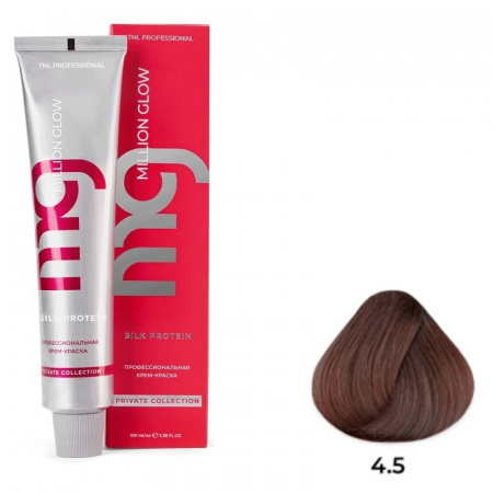 4.5 Коричневый махагоновый Крем-краска для волос TNL Million glow Private collection Silk protein