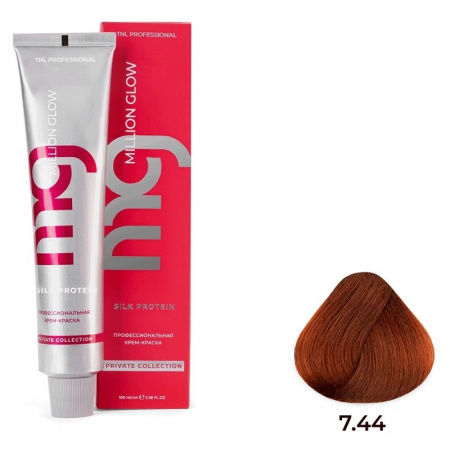 7.44 блонд медный интенсивный Крем-краска для волос TNL Million glow Private collection Silk protein
