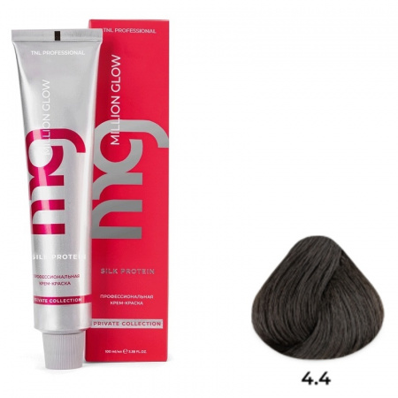 4.4 Коричневый медный Крем-краска для волос TNL Million glow Private collection Silk protein