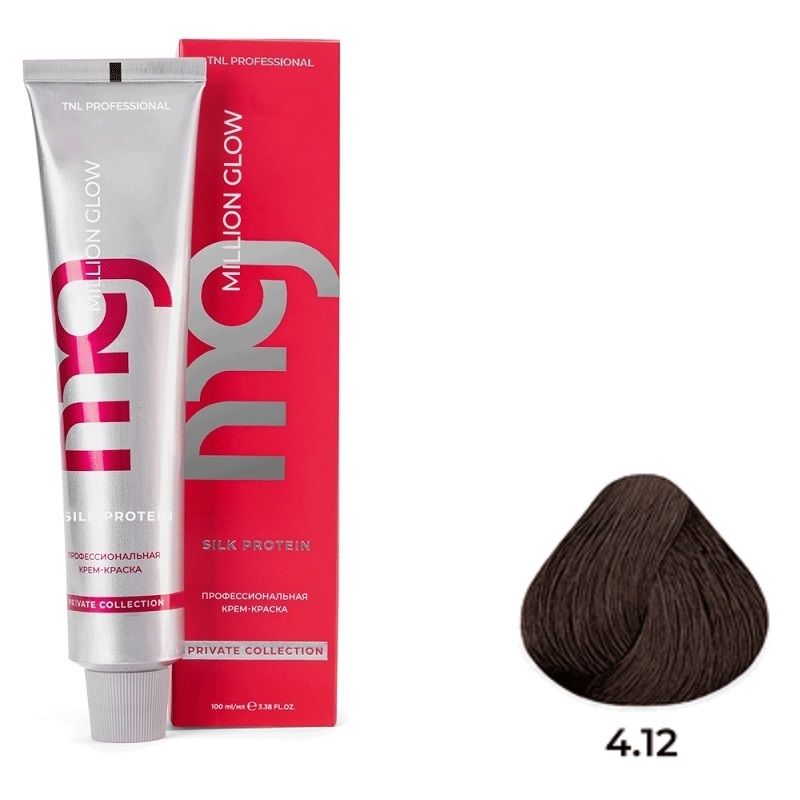 4.12 корич пепел перламут Крем-краска для волос TNL Million glow Private collection Silk protein