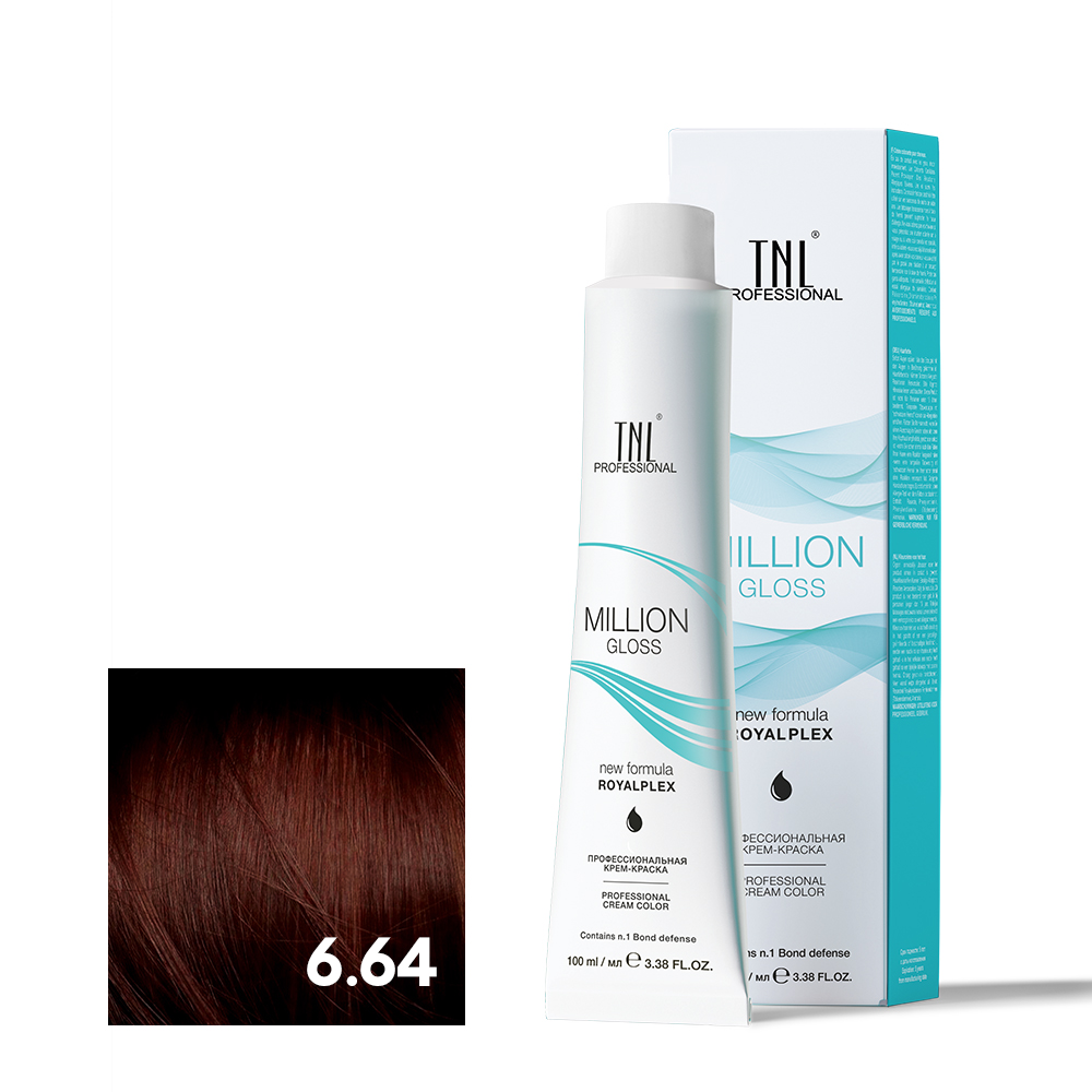 Крем-краска для волос TNL Million Gloss  оттенок 6.64 Темный блонд красный медный 100 мл