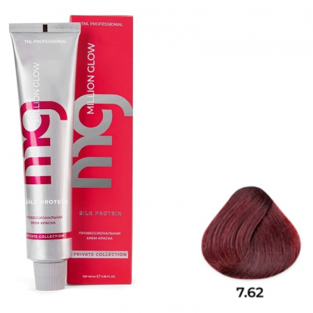 7.62 Блонд красный фиолетовый Крем-краска для волос TNL Million glow Private collection Silk protein
